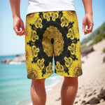 Yellow Flower Kaleidoscope Print Men's Cargo Shorts