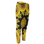 Yellow Flower Kaleidoscope Print Men's Compression Pants