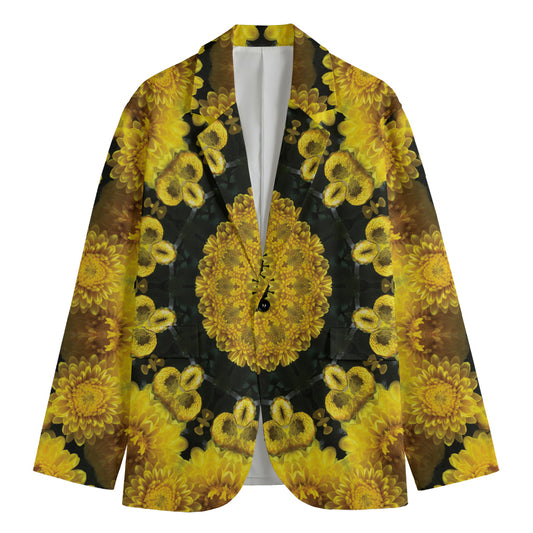 Yellow Flower Kaleidoscope Print Men's Cotton Blazer