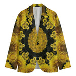 Yellow Flower Kaleidoscope Print Men's Cotton Blazer