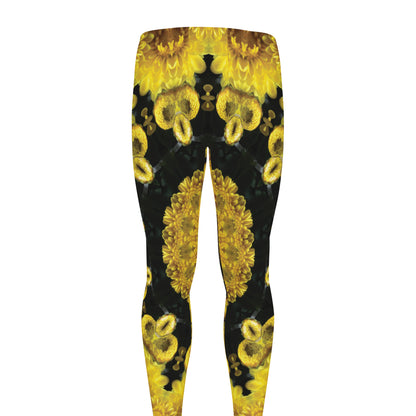 Yellow Flower Kaleidoscope Print Men's leggings