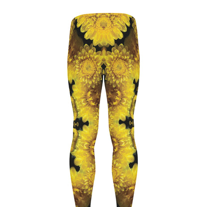 Yellow Flower Kaleidoscope Print Men's leggings