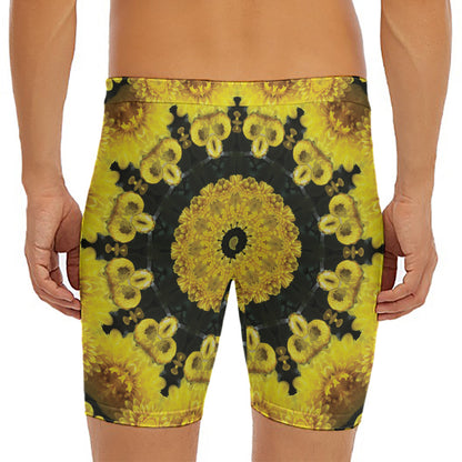 Yellow Flower Kaleidoscope Print Men's Long Boxer Briefs
