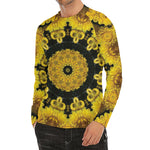 Yellow Flower Kaleidoscope Print Men's Long Sleeve Rash Guard