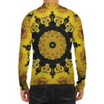 Yellow Flower Kaleidoscope Print Men's Long Sleeve Rash Guard