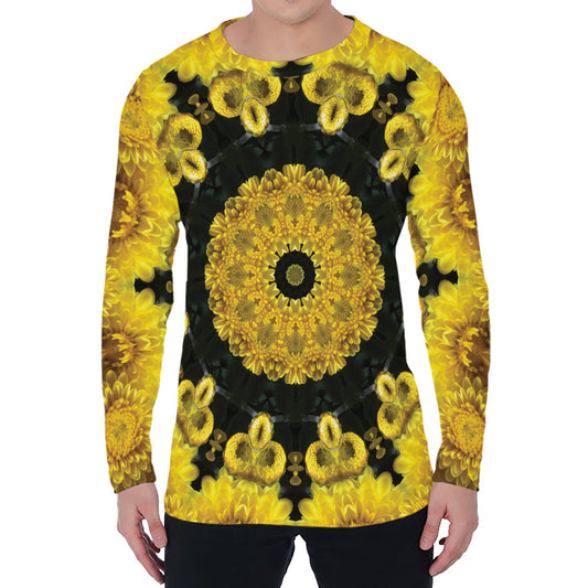 Yellow Flower Kaleidoscope Print Men's Long Sleeve T-Shirt