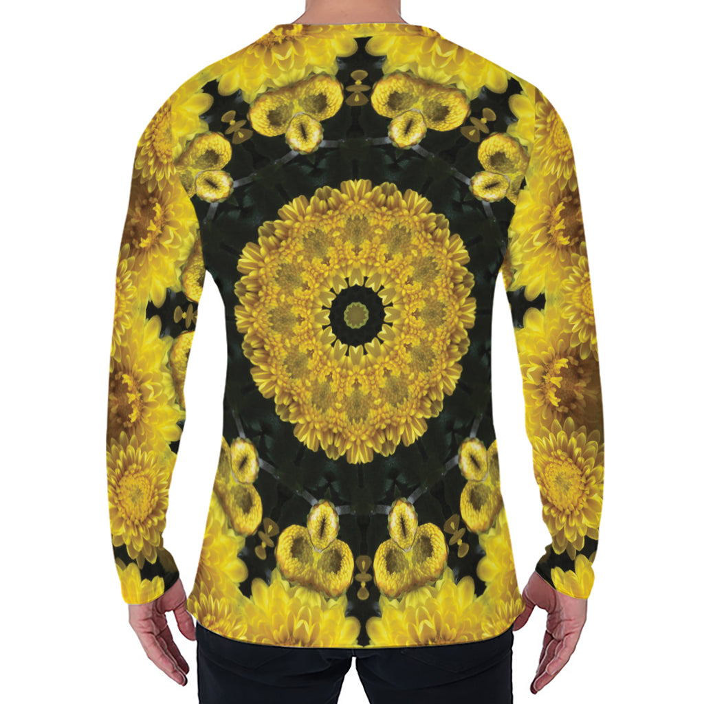 Yellow Flower Kaleidoscope Print Men's Long Sleeve T-Shirt