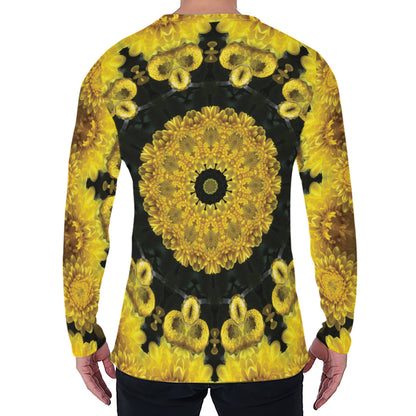 Yellow Flower Kaleidoscope Print Men's Long Sleeve T-Shirt