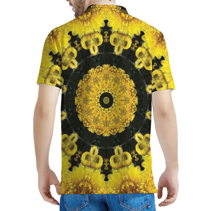 Yellow Flower Kaleidoscope Print Men's Polo Shirt