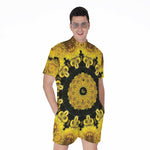 Yellow Flower Kaleidoscope Print Men's Rompers