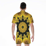 Yellow Flower Kaleidoscope Print Men's Rompers