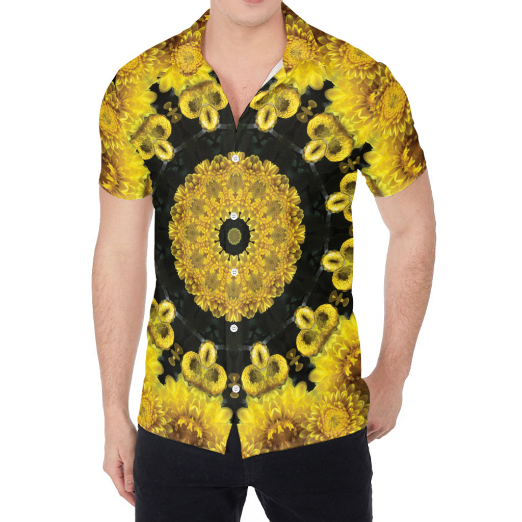 Yellow Flower Kaleidoscope Print Men's Shirt