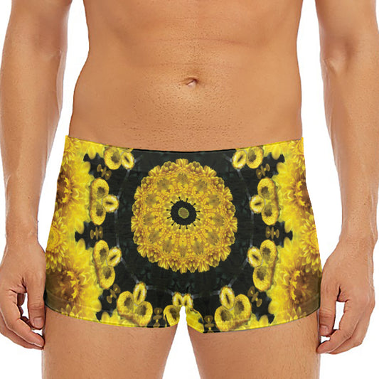 Yellow Flower Kaleidoscope Print Men's Short Boxer Briefs