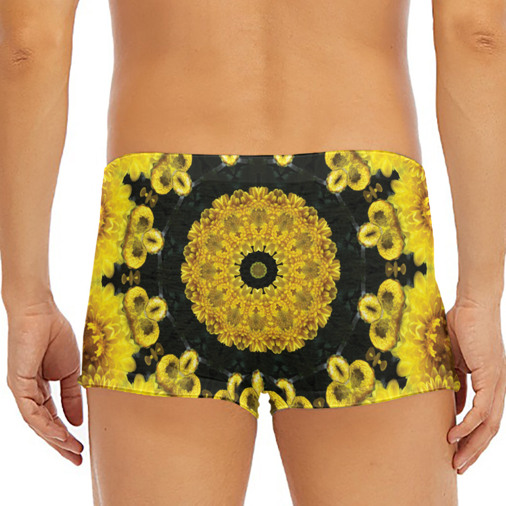 Yellow Flower Kaleidoscope Print Men's Short Boxer Briefs