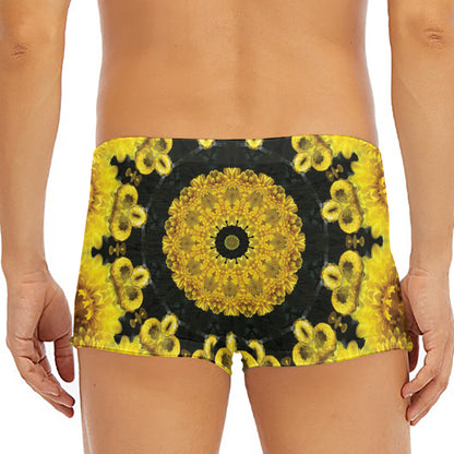 Yellow Flower Kaleidoscope Print Men's Short Boxer Briefs