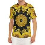 Yellow Flower Kaleidoscope Print Men's Short Sleeve Rash Guard