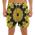 Yellow Flower Kaleidoscope Print Men's Split Running Shorts