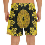 Yellow Flower Kaleidoscope Print Men's Split Running Shorts
