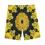 Yellow Flower Kaleidoscope Print Men's Sports Shorts