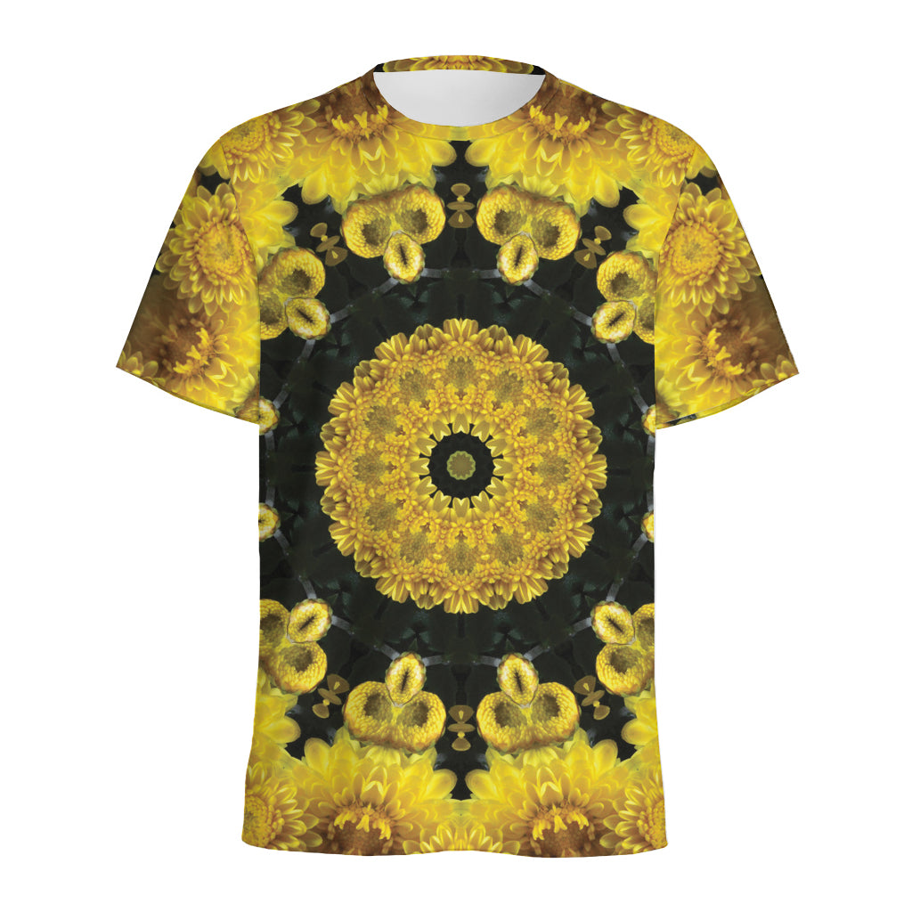 Yellow Flower Kaleidoscope Print Men's Sports T-Shirt