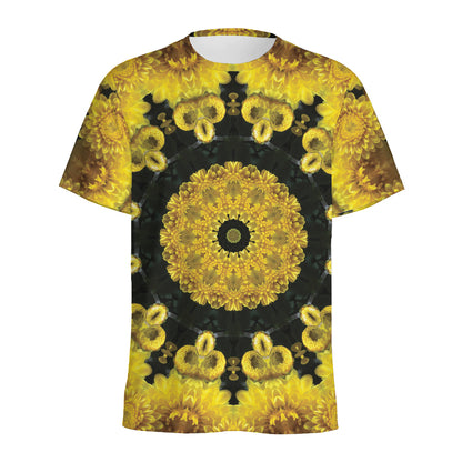 Yellow Flower Kaleidoscope Print Men's Sports T-Shirt