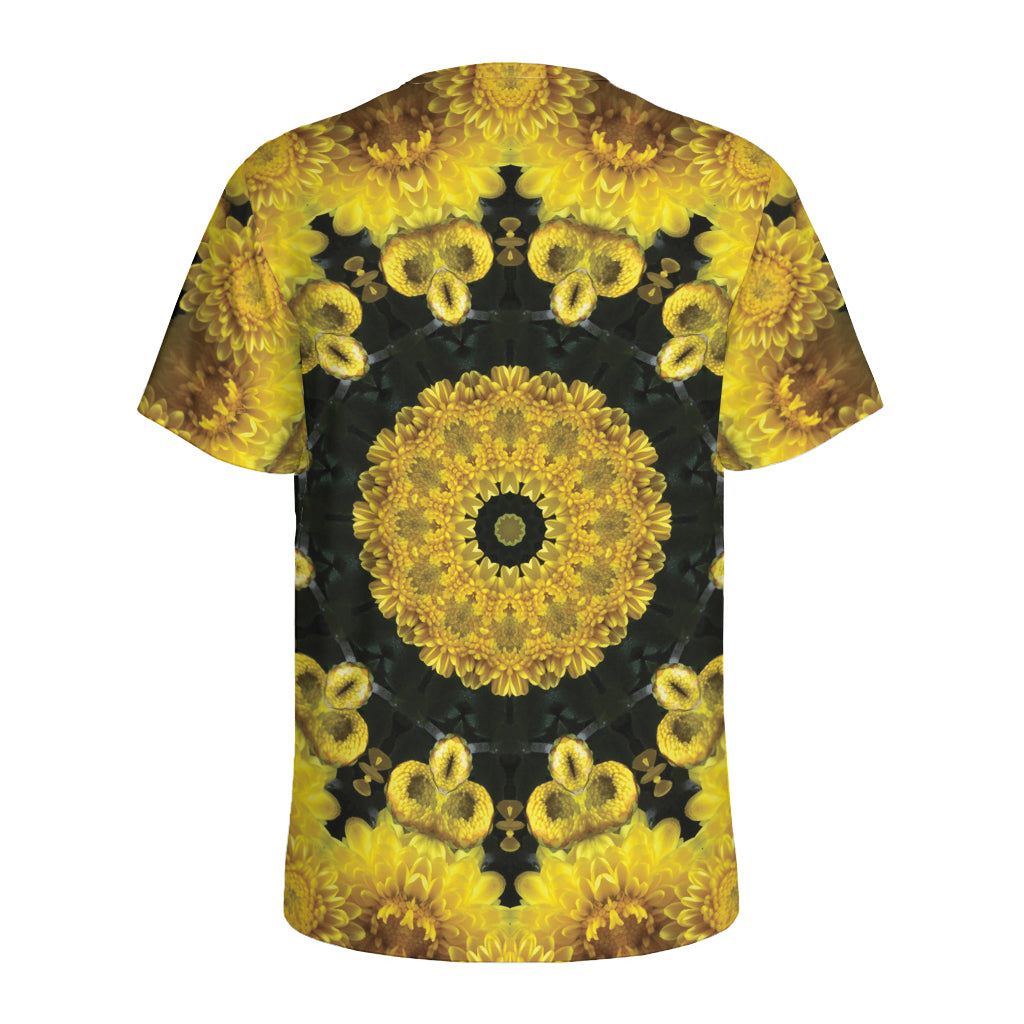 Yellow Flower Kaleidoscope Print Men's Sports T-Shirt