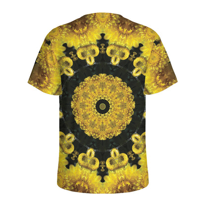 Yellow Flower Kaleidoscope Print Men's Sports T-Shirt