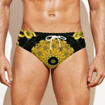 Yellow Flower Kaleidoscope Print Men's Swim Briefs