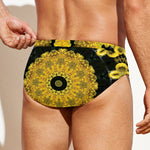 Yellow Flower Kaleidoscope Print Men's Swim Briefs