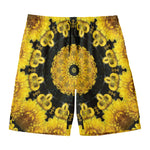 Yellow Flower Kaleidoscope Print Men's Swim Trunks