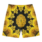 Yellow Flower Kaleidoscope Print Men's Swim Trunks