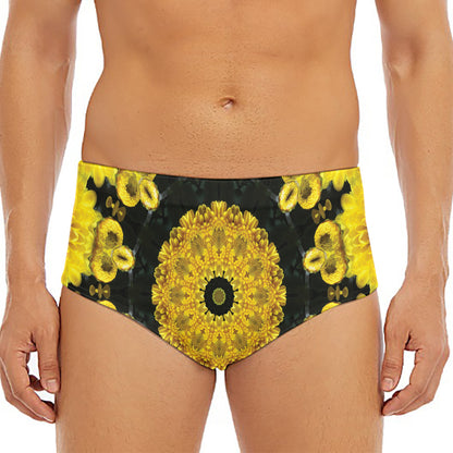 Yellow Flower Kaleidoscope Print Men's Triangle Swim Briefs