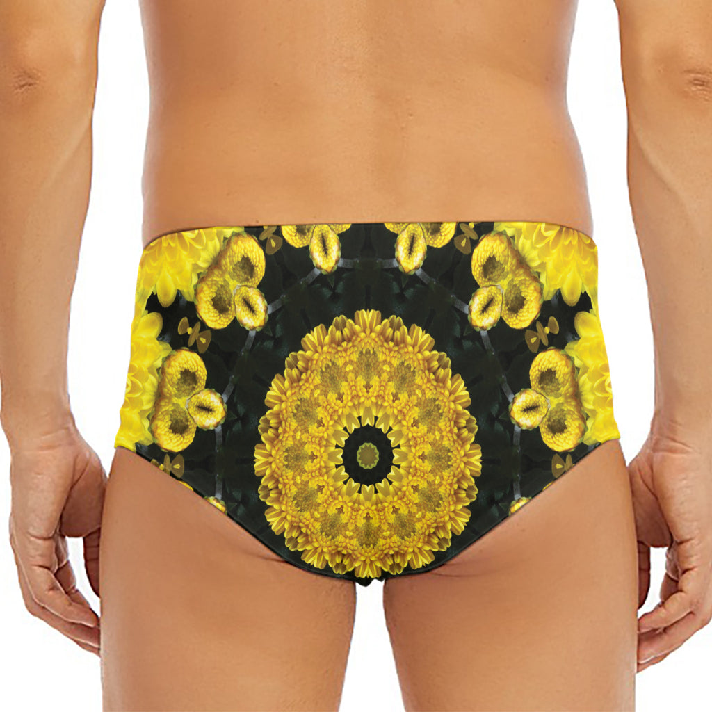 Yellow Flower Kaleidoscope Print Men's Triangle Swim Briefs