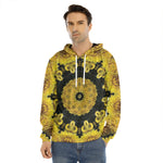 Yellow Flower Kaleidoscope Print Men's Velvet Pullover Hoodie