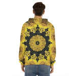 Yellow Flower Kaleidoscope Print Men's Velvet Pullover Hoodie