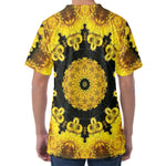 Yellow Flower Kaleidoscope Print Men's Velvet T-Shirt