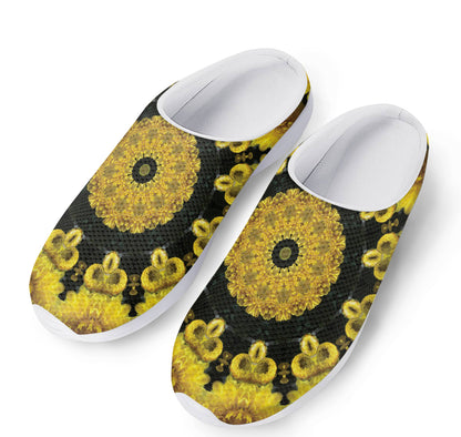 Yellow Flower Kaleidoscope Print Mesh Casual Shoes
