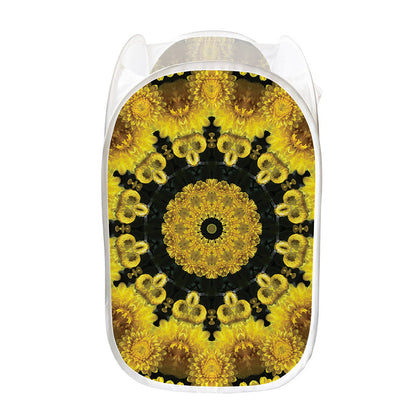 Yellow Flower Kaleidoscope Print Mesh Laundry Hamper