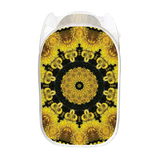 Yellow Flower Kaleidoscope Print Mesh Laundry Hamper