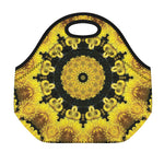 Yellow Flower Kaleidoscope Print Neoprene Lunch Bag