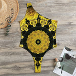 Yellow Flower Kaleidoscope Print One Shoulder Bodysuit