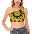 Yellow Flower Kaleidoscope Print One Shoulder Crop Top