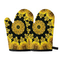 Yellow Flower Kaleidoscope Print Oven Mitts
