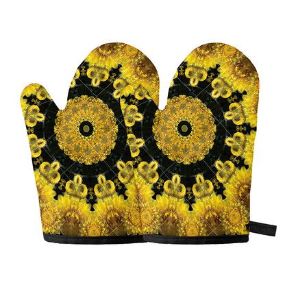 Yellow Flower Kaleidoscope Print Oven Mitts