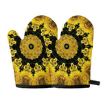Yellow Flower Kaleidoscope Print Oven Mitts