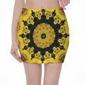 Yellow Flower Kaleidoscope Print Pencil Mini Skirt