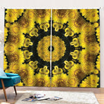 Yellow Flower Kaleidoscope Print Pencil Pleat Curtains