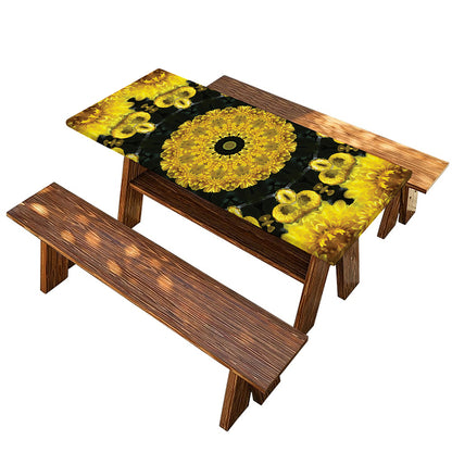 Yellow Flower Kaleidoscope Print Picnic Table Cover