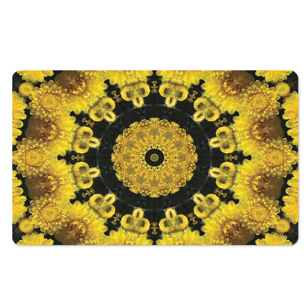 Yellow Flower Kaleidoscope Print Polyester Doormat
