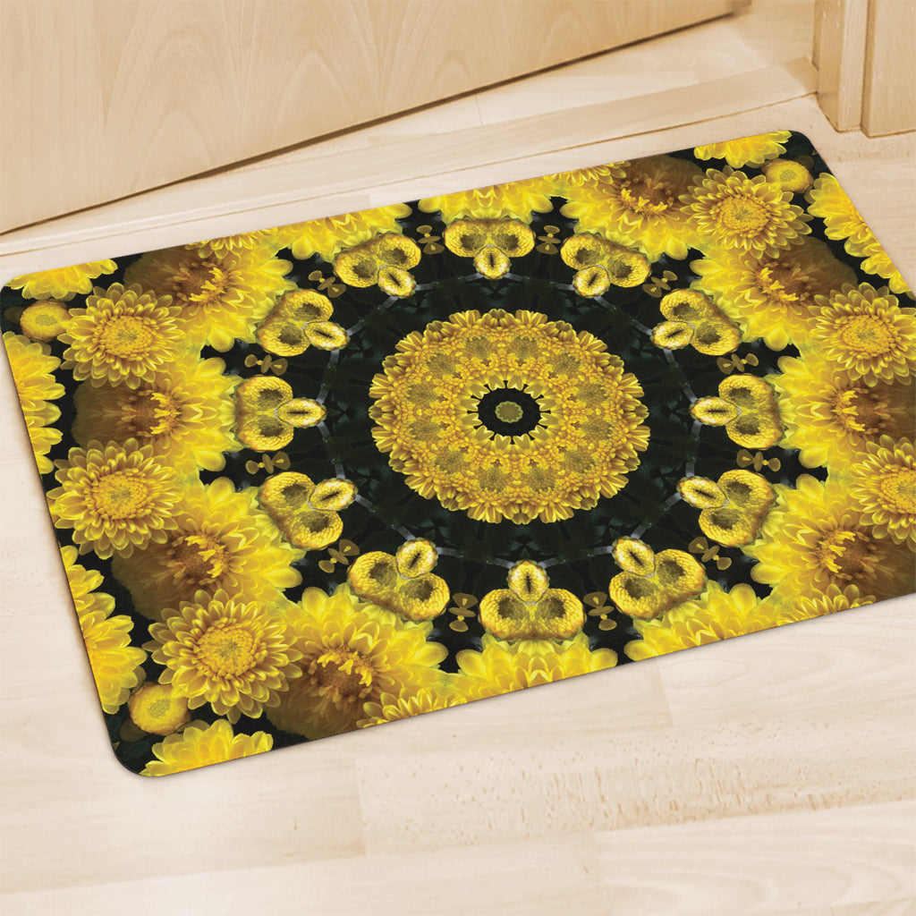 Yellow Flower Kaleidoscope Print Polyester Doormat